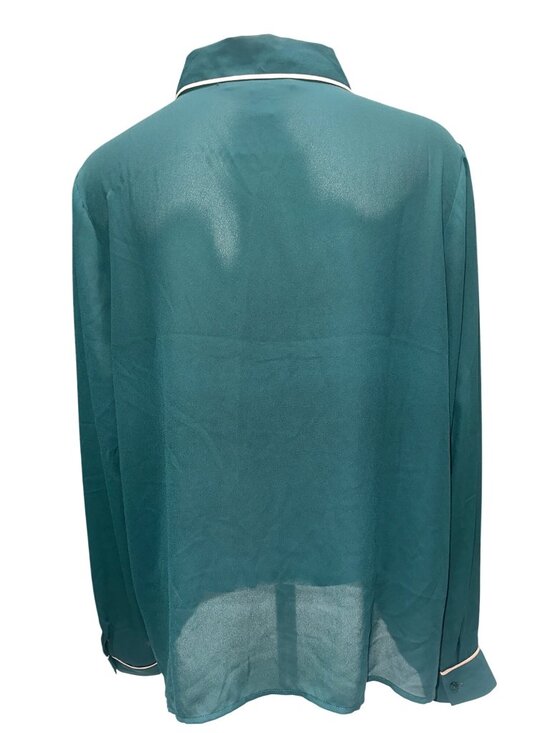 Forever 21 Size XL Teal Sheer Button Up Blouse Contrast Trim Officecore Workwear - Picture 4 of 10